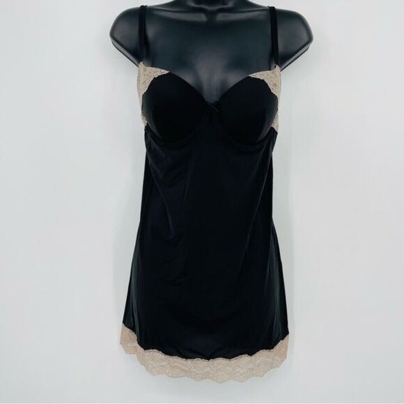 Victoria's Secret women's bra nightie size 34D satin lace trim black padded - Picture 1 of 8